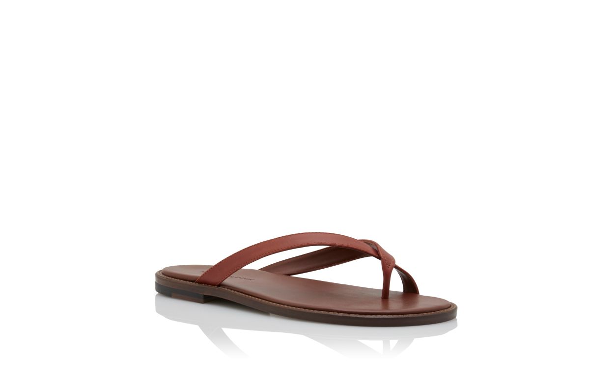 Mittelbraune Kalbsleder-Flachsandalen
