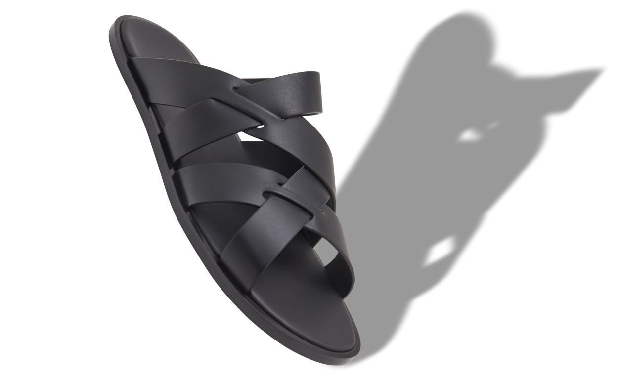 Schwarze Kalbsleder-Crossover-Sandalen