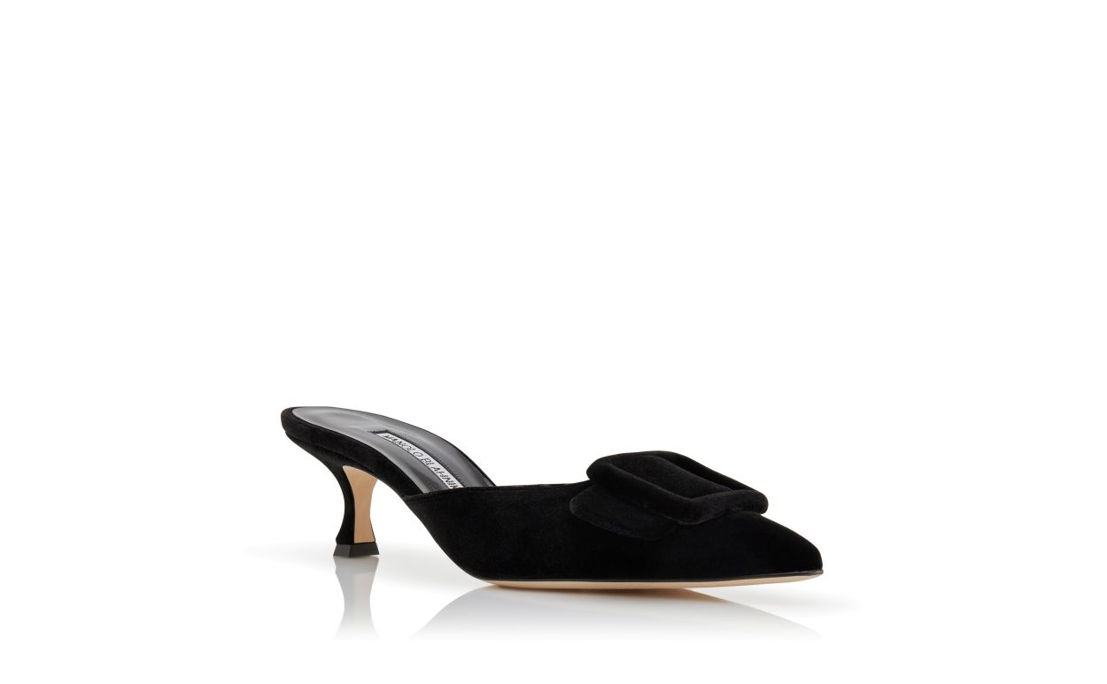 Schwarze Samt-Schnürschuhe mit Schnallen-Details