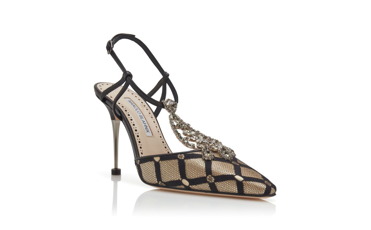 Leicht Beige und Schwarze Mesh T-Bar-Pumps