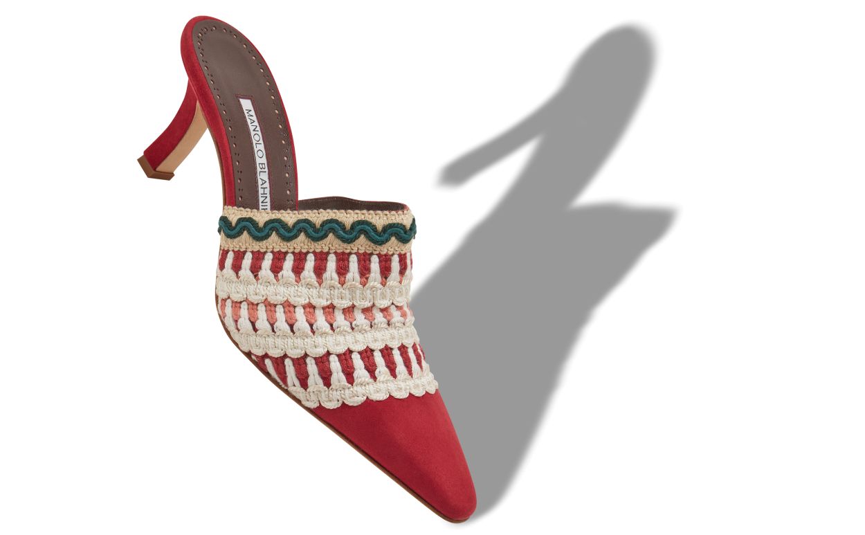 Rote Wildleder-Mules mit Strickdetail