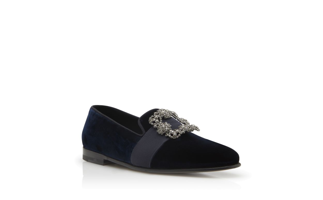 Marineblau aus Samt mit Juwelen-Schnalle-Laufschuhe