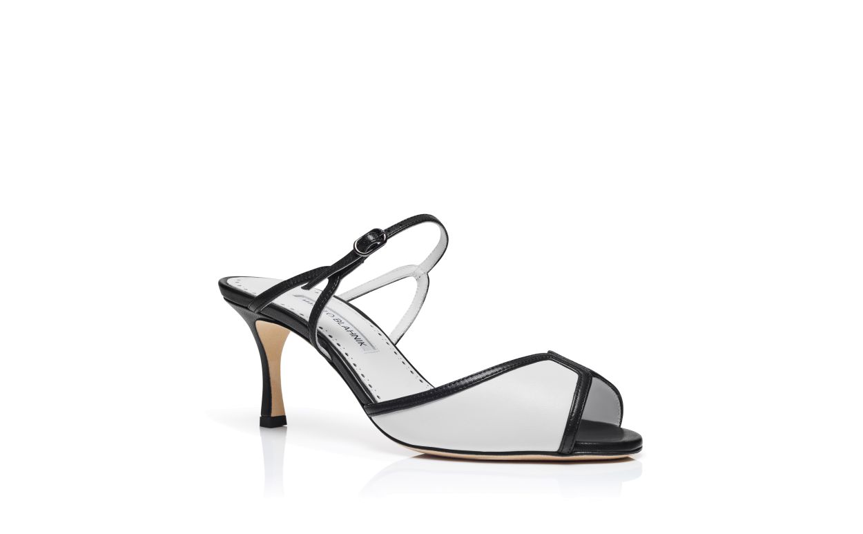 Schwarze und weiße Nappa-Leder-Mules