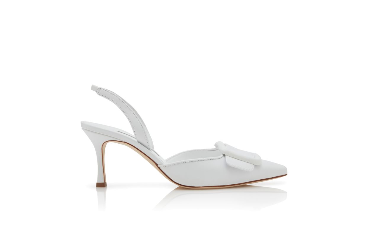 Weiße Nappa-Leder-Slingback-Pumps