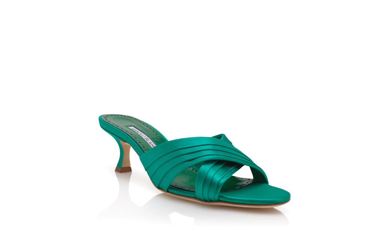 Grüne Satin-Plissiertes Detail Mules