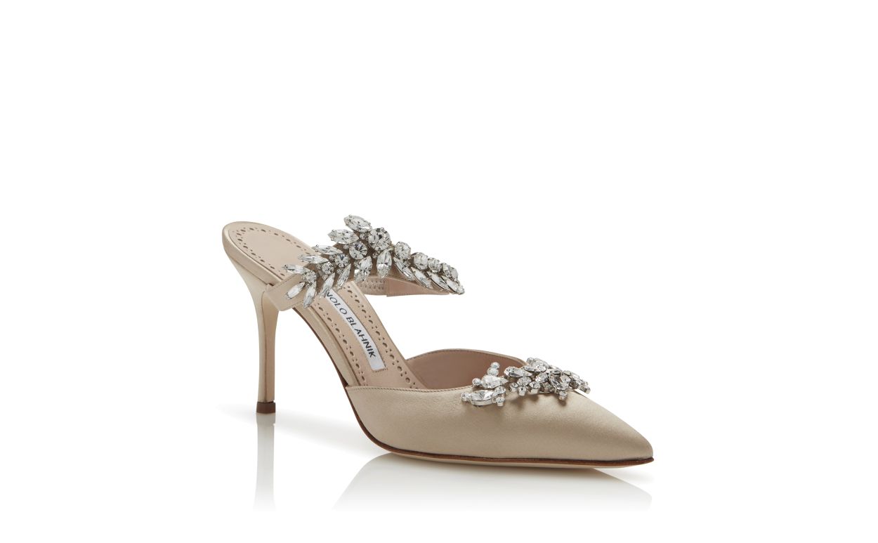 Champagneroter Satin Kristallverzierte Mules