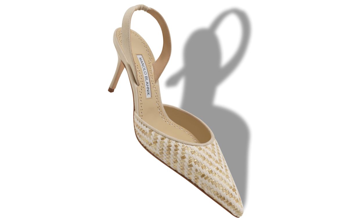 Leicht Beige und Creme Raffia-Slingback-Pumps