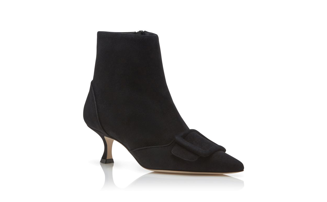 Schwarze Wildleder-Schnallen-Details-Knöchelstiefel
