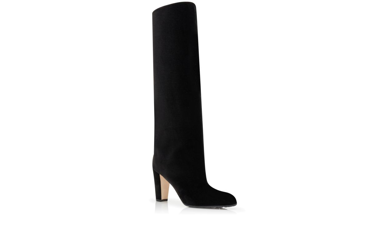 Schwarze Samt-Knielaufstiefel