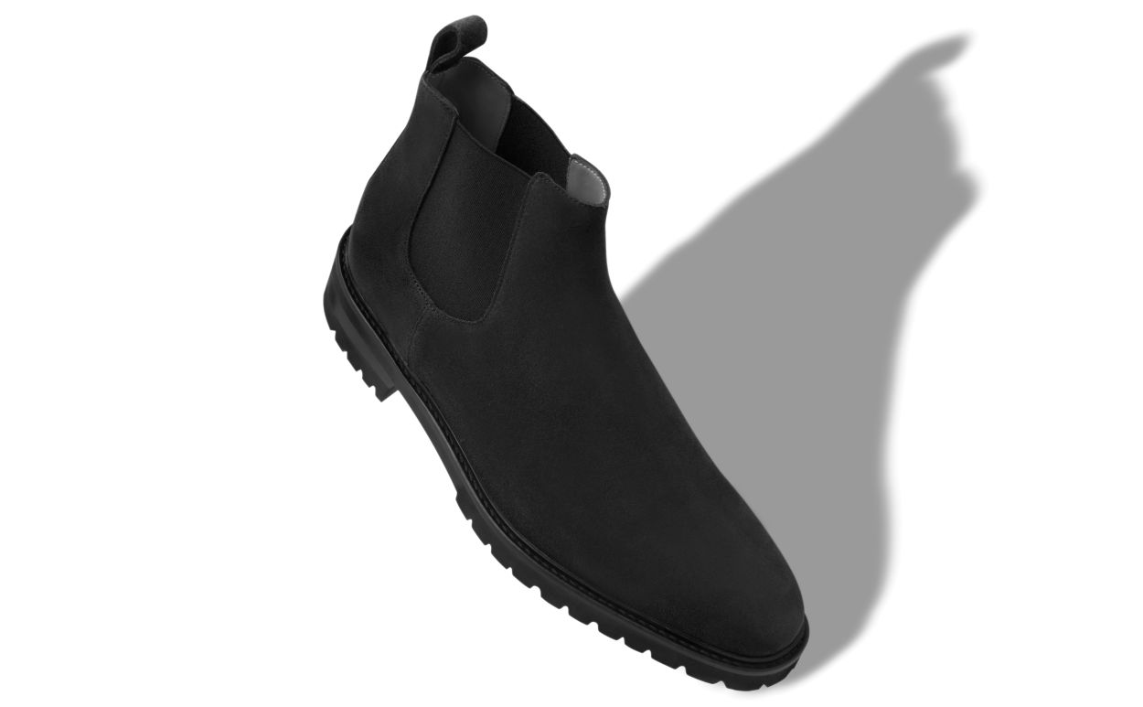 Schwarze Kalbsleder-Suede-Chelsea-Stiefel