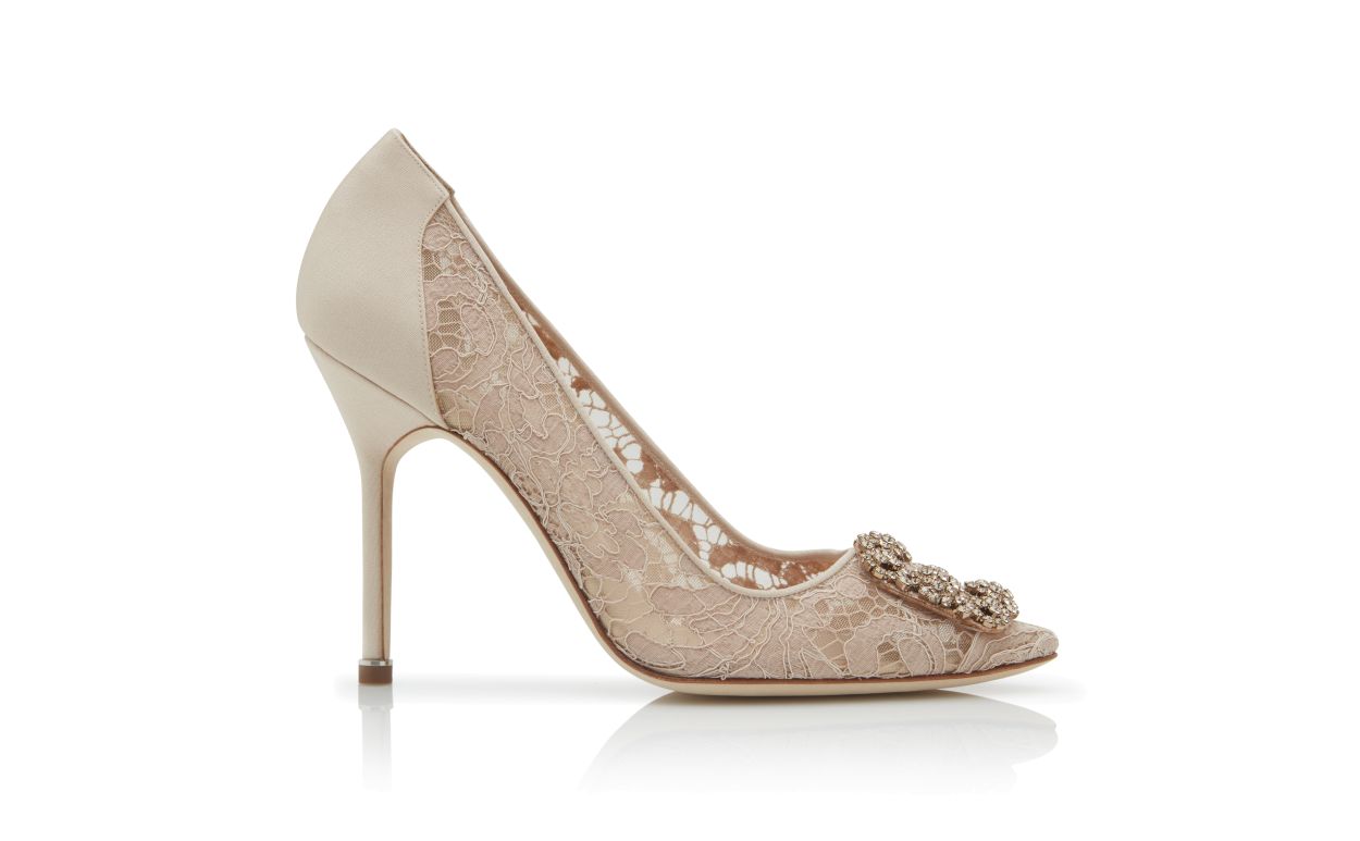 Rosa Champagner Spitzen-Edelstein-Schnalle-Pumps