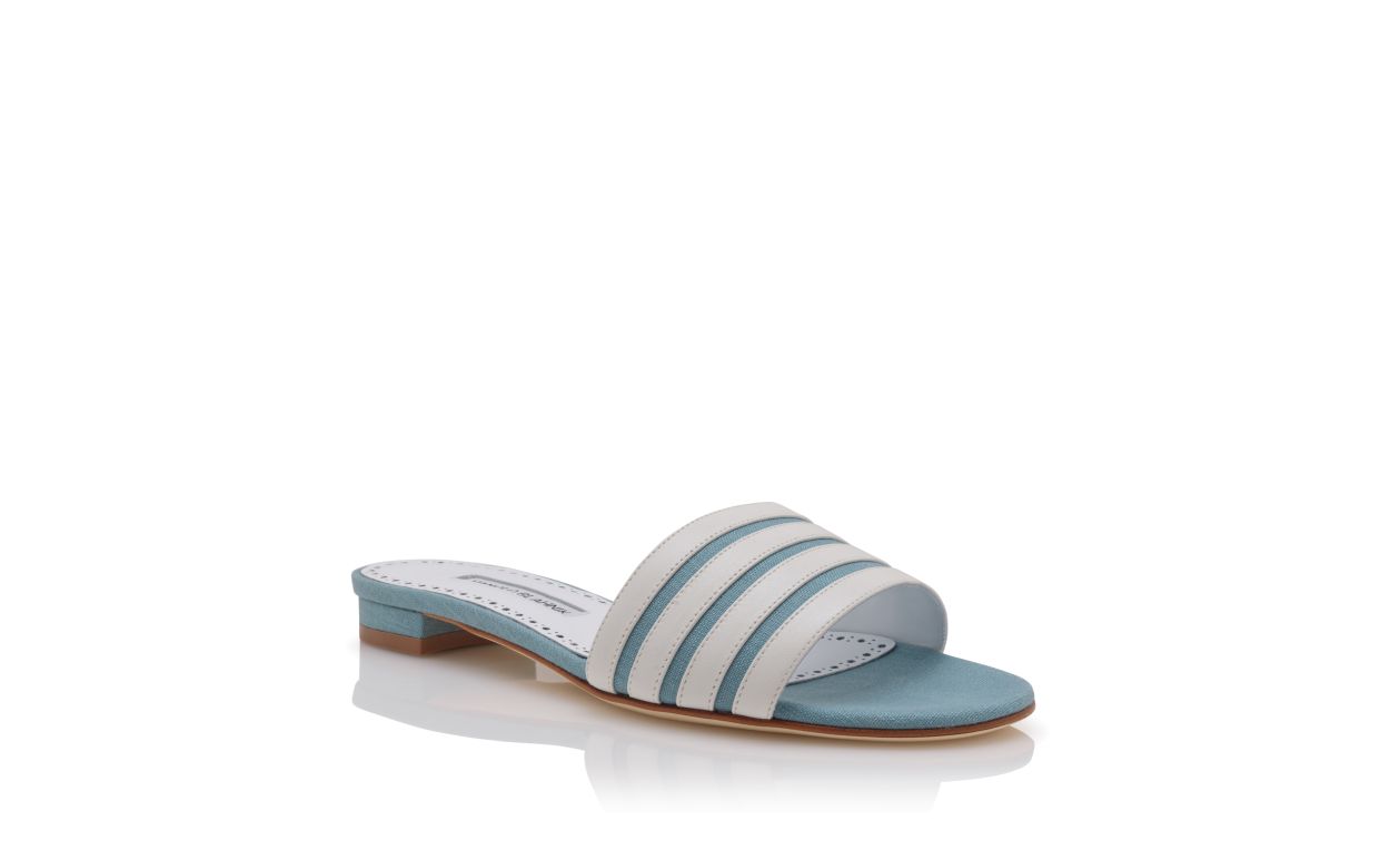 Helle Blau und Weiße Leinen-Flachschuhe