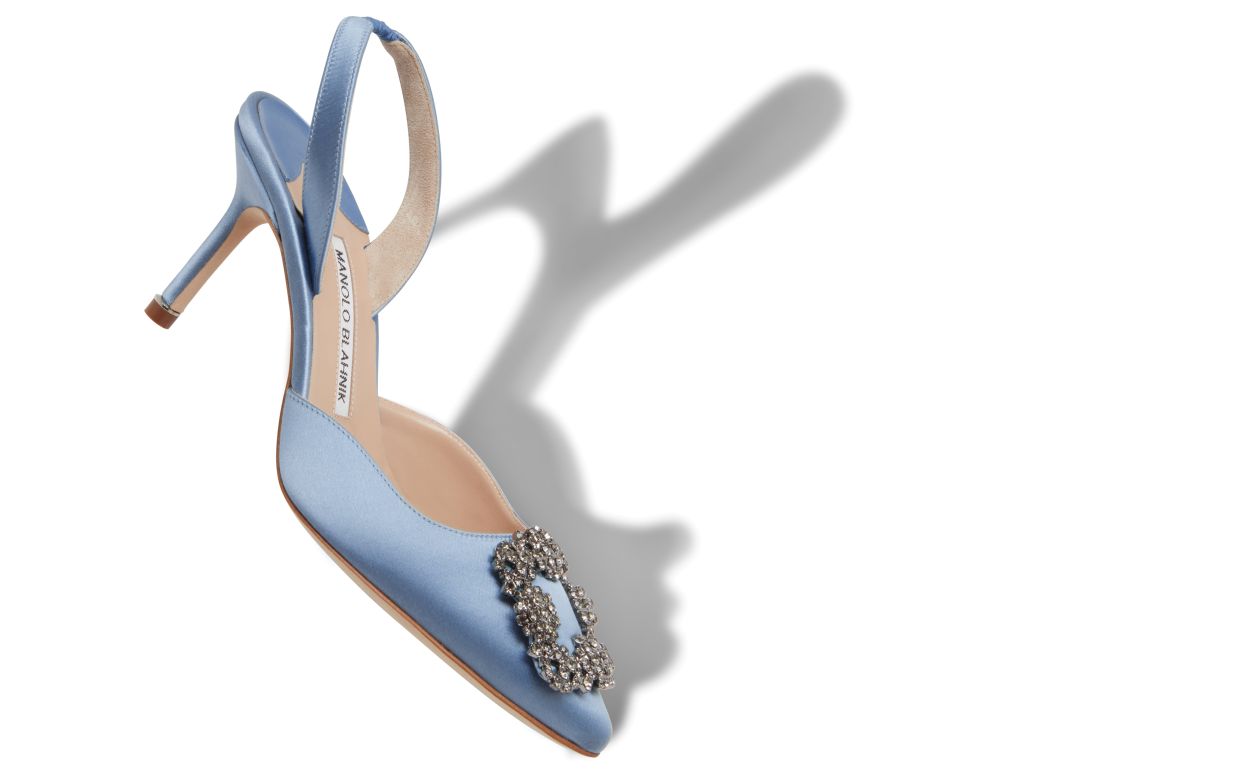 Leichtblau Satin Edelstein-Schnalle Spitzschuhe