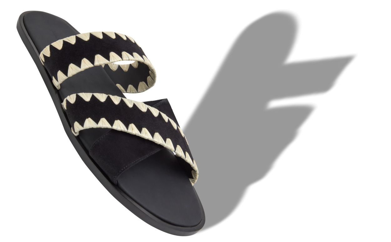 Schwarze Wildleder-Blanket-Stich-Sandalen