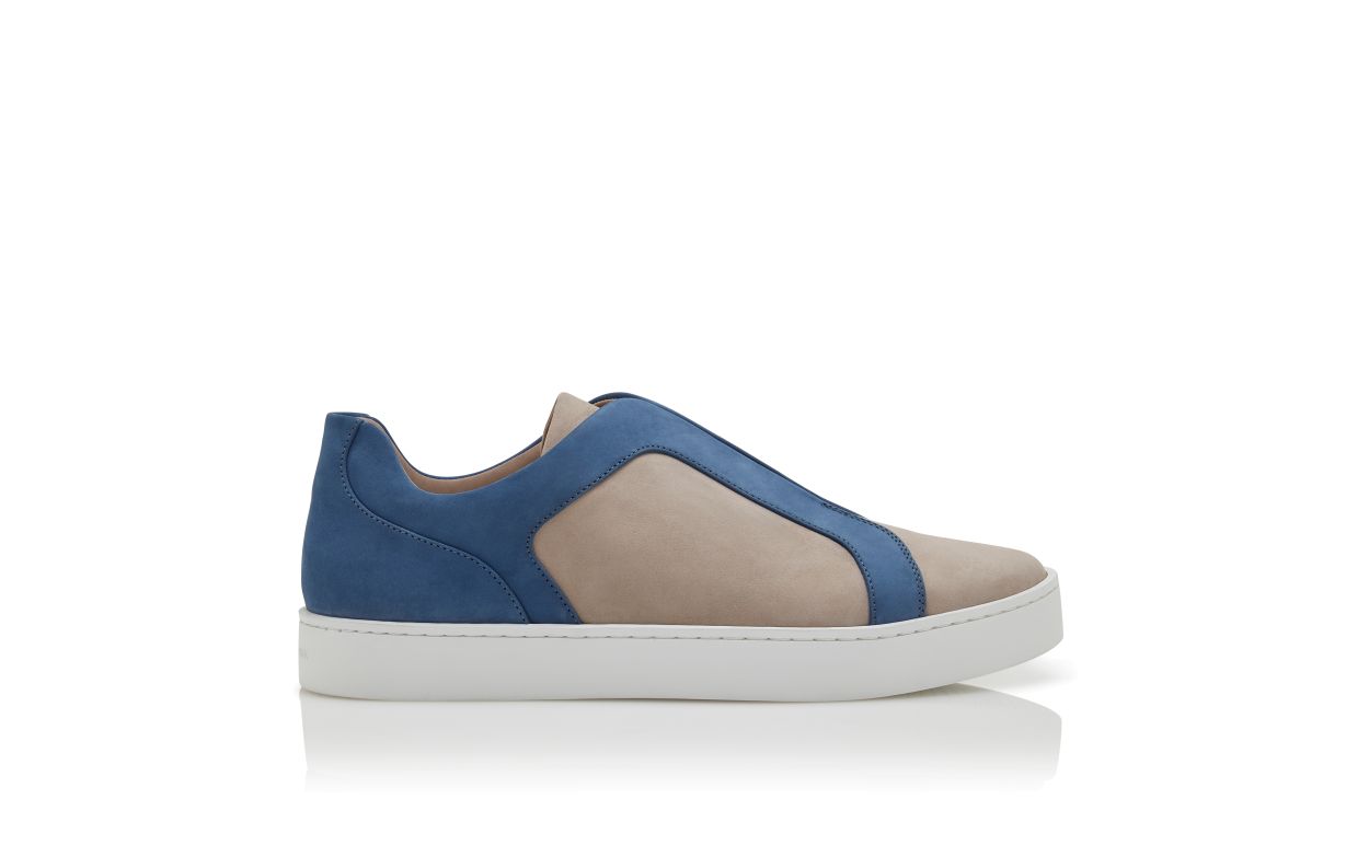 Graue und blaue Leder-Sneaker aus Kalbsleder