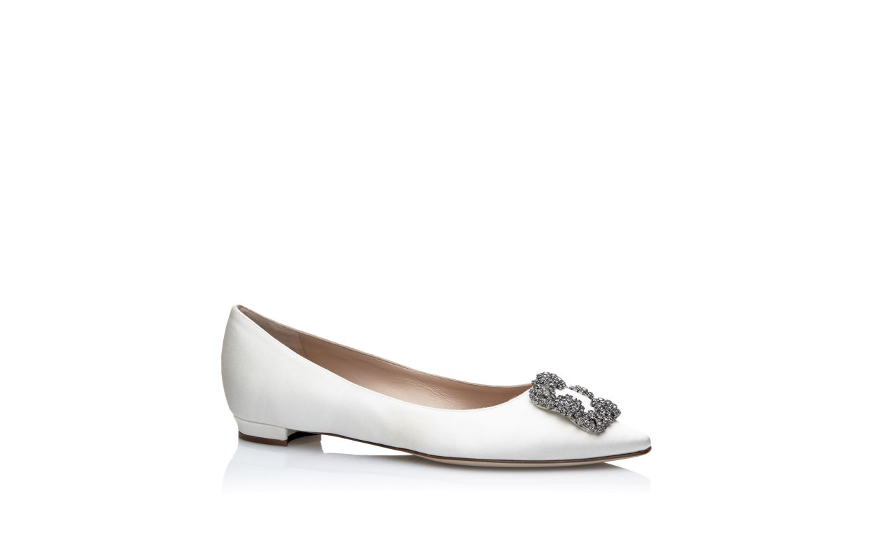 Weiße Satin-Perlen-Schuhspitze-Pumps