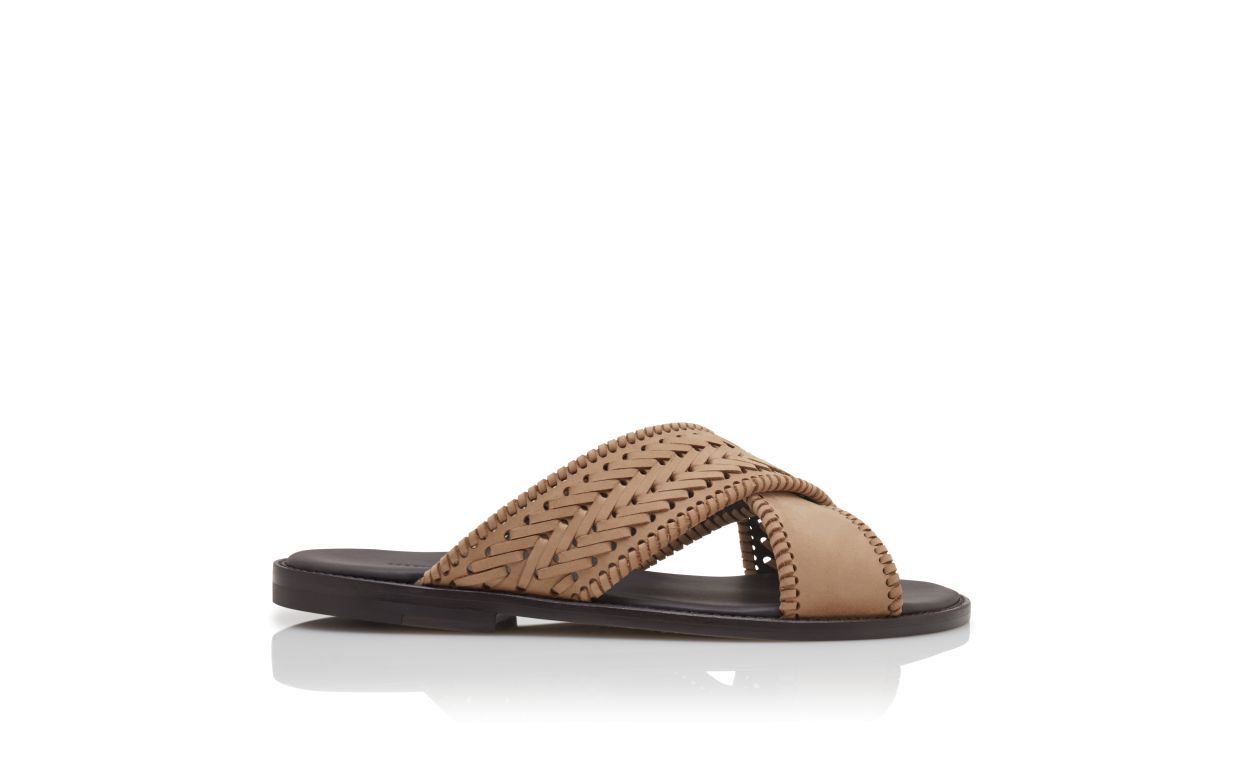 Hellebraun gewebte Sandalen aus Nubukleder