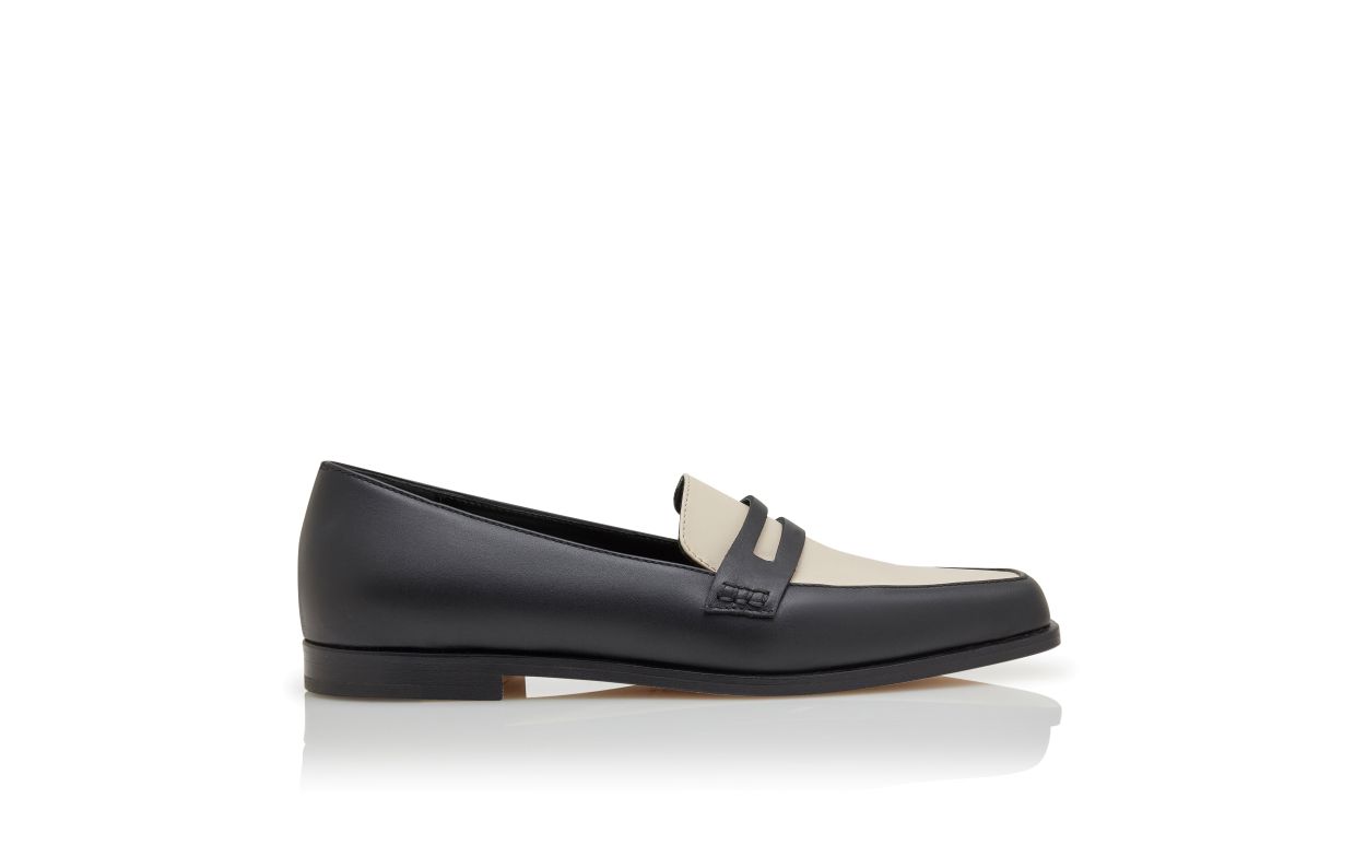 Schwarze und Creme Kalbsleder Loafers